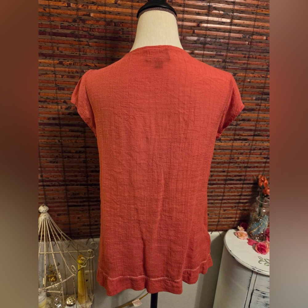 Cynthia Rowley Rust Orange Crochet-Trim Short Sleeve Tunic - Picture 3 of 5
